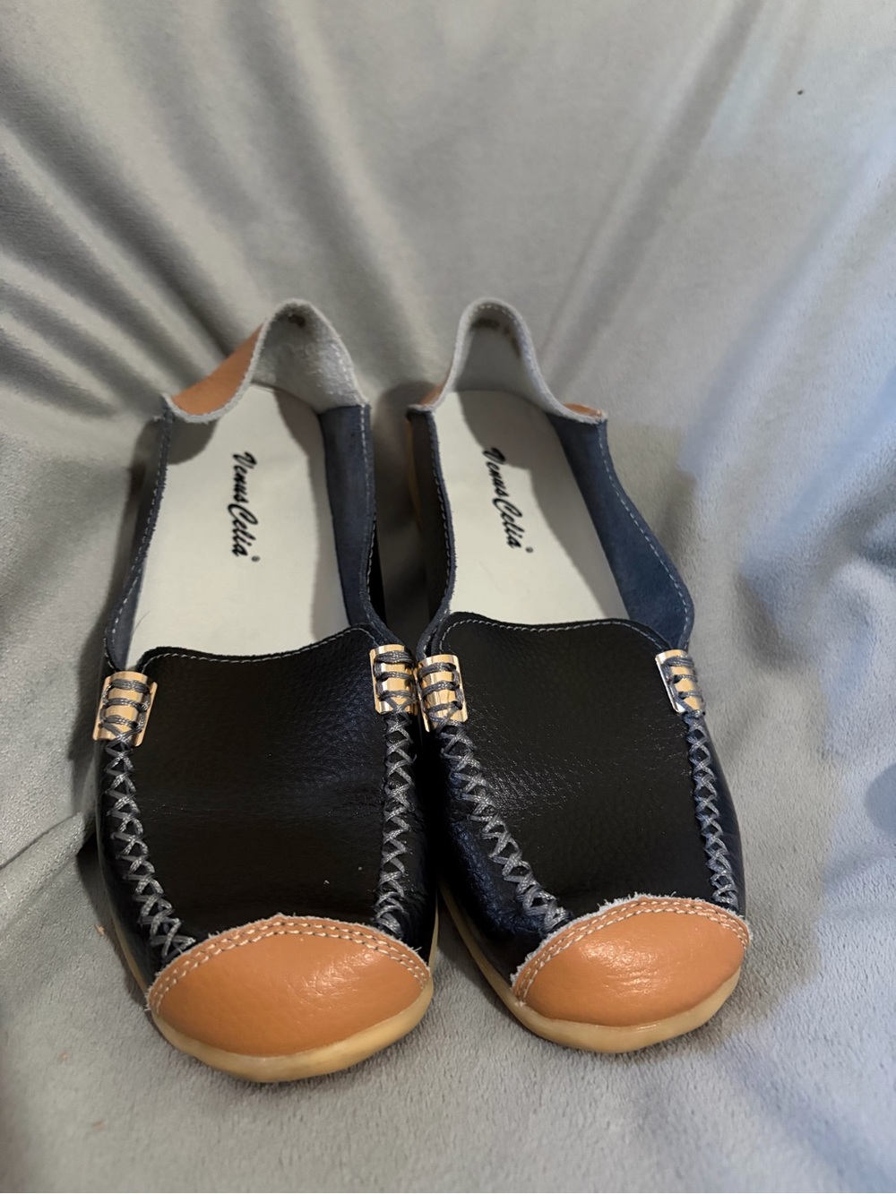 Vaneli Black and Tan Leather Slip-On Loafers